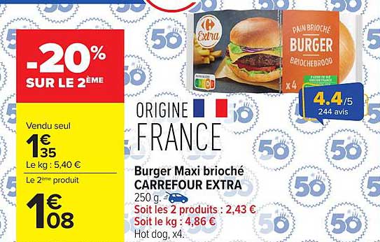CARREFOUR EXTRA Burger Maxi brioché