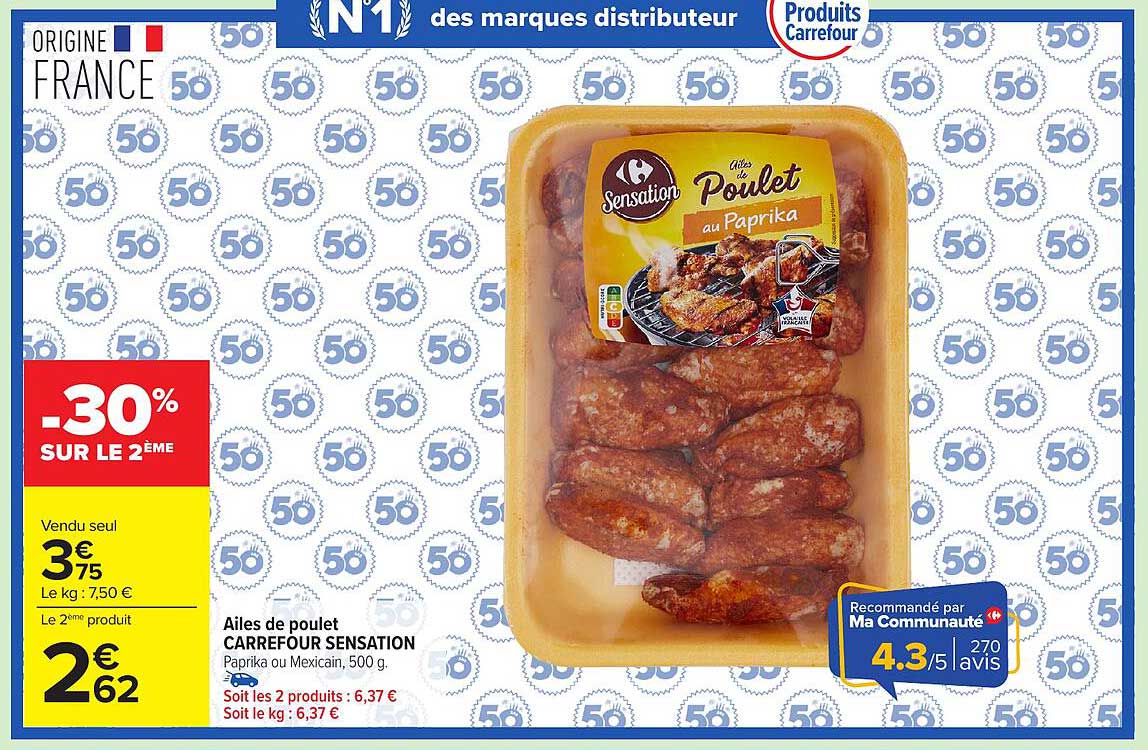 CARREFOUR SENSATION Ailes de poulet