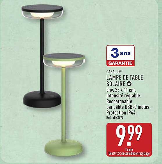 CASALUX LAMPE DE TABLE SOLAIRE