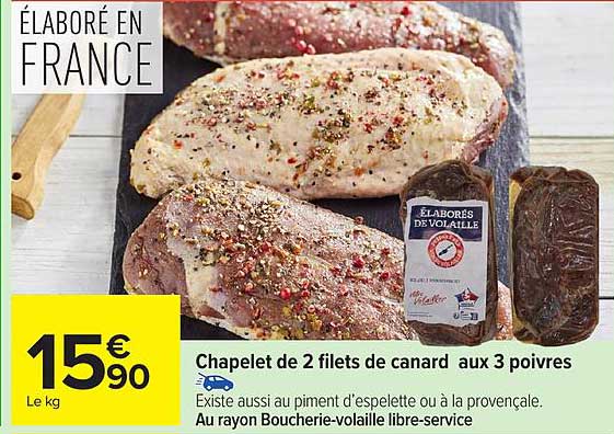 Chapelet de 2 filets de canard aux 3 poivres