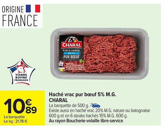 CHARAL Haché vrac pur bœuf
