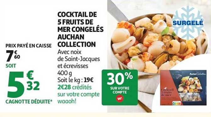 COCKTAIL DE 5 FRUITS DE MER CONGELÉS AUCHAN COLLECTION
