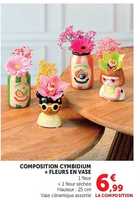 COMPOSITION CYMBIDIUM + FLEURS EN VASE