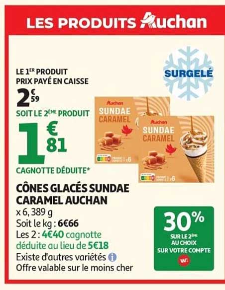 CÔNES GLACÉS SUNDAE CARAMEL AUCHAN