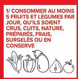 CONSOMMER AU MOINS 5 FRUITS ET LÉGUMES PAR JOUR, QU'ILS SOIENT CRUS, CUITS, NATURE, PRÉPARÉS, FRAIS, SURGELÉS OU EN CONSERVE