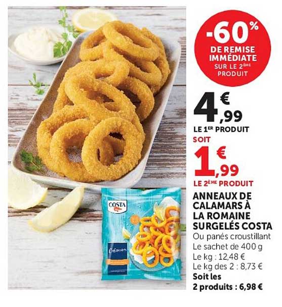 COSTA Anneaux de calamars à la romaine surgelés