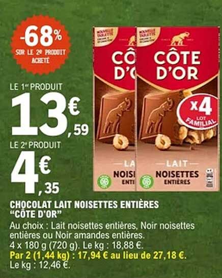 Côte d'Or Lait noisettes entières