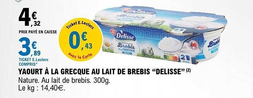 Delisse Yaourt à la grecque au lait de brebis