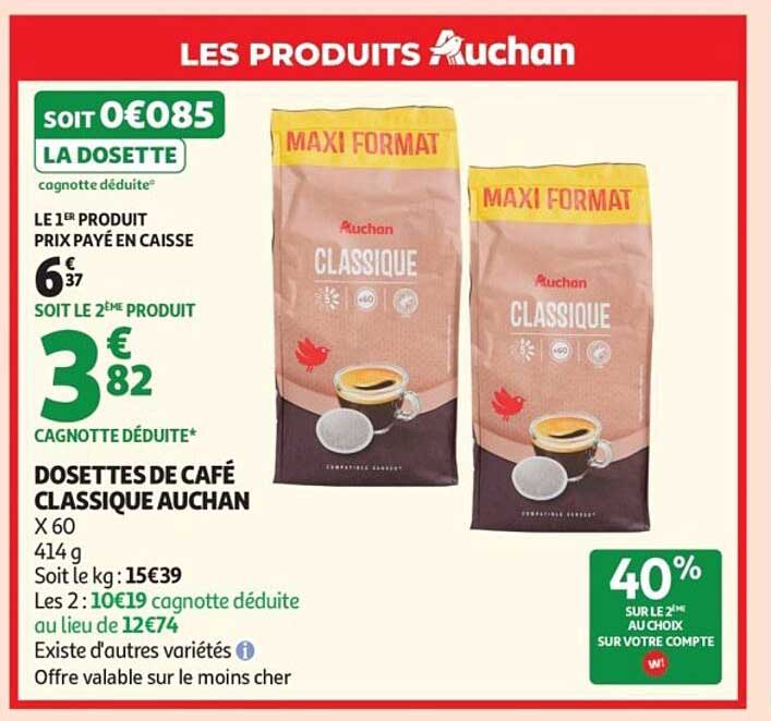 Dosettes de café Classique Auchan