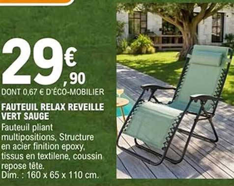 FAUTEUIL RELAX REVEILLE VERT SAUGE