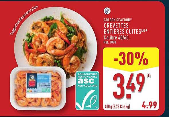 GOLDEN SEAFOOD CREVETTES ENTIERES CUITES(A)*
