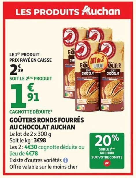 Goûters ronds fourrés au chocolat Auchan