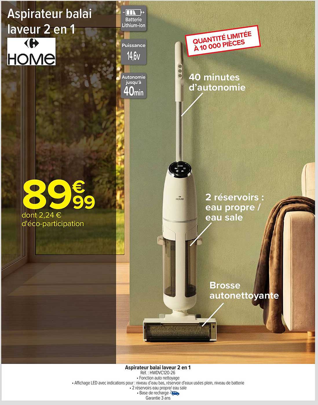 HOME Aspirateur balai laveur 2 en 1