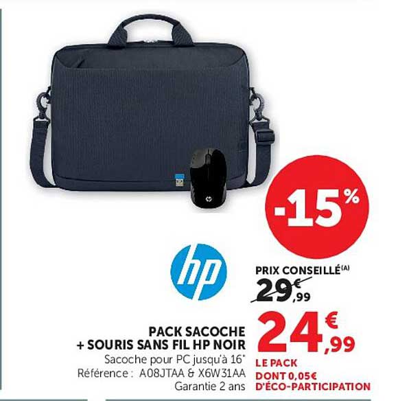 HP PACK SACOCHE + SOURIS SANS FIL NOIR