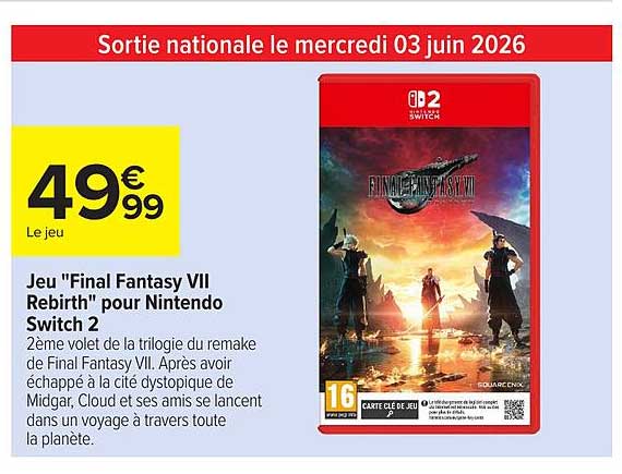 Jeu "Final Fantasy VII Rebirth" pour Nintendo Switch 2