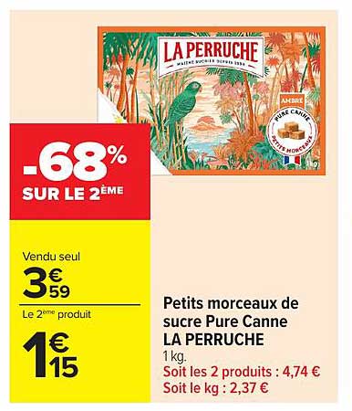 LA PERRUCHE Petits morceaux de sucre Pure Canne