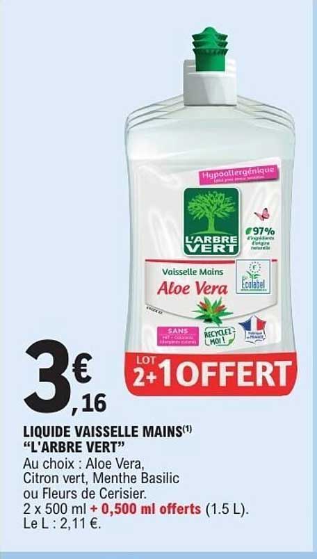 L'ARBRE VERT Vaisselle Mains Aloe Vera