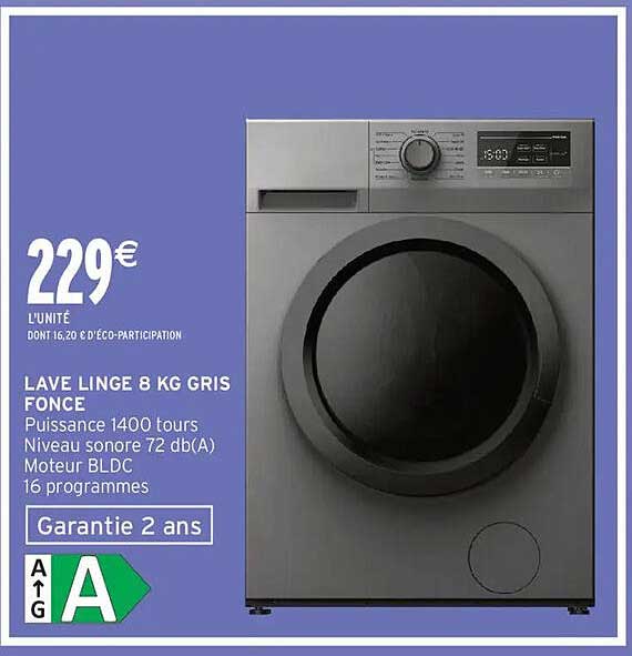 LAVE LINGE 8 KG GRIS FONCE