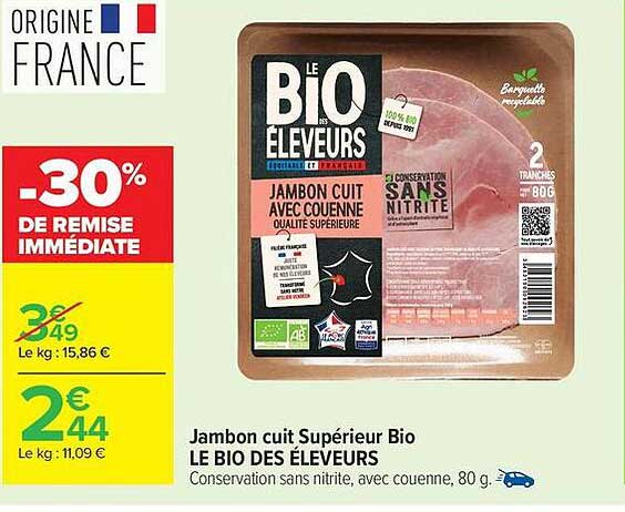 LE BIO DES ÉLEVEURS Jambon cuit Supérieur Bio