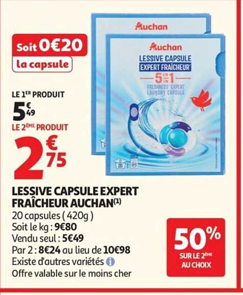 LESSIVE CAPSULE EXPERT FRAÎCHEUR AUCHAN