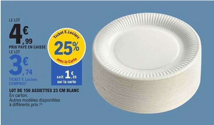 LOT DE 150 ASSIETTES 23 CM BLANC
