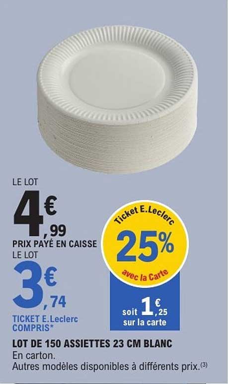 LOT DE 150 ASSIETTES 23 CM BLANC