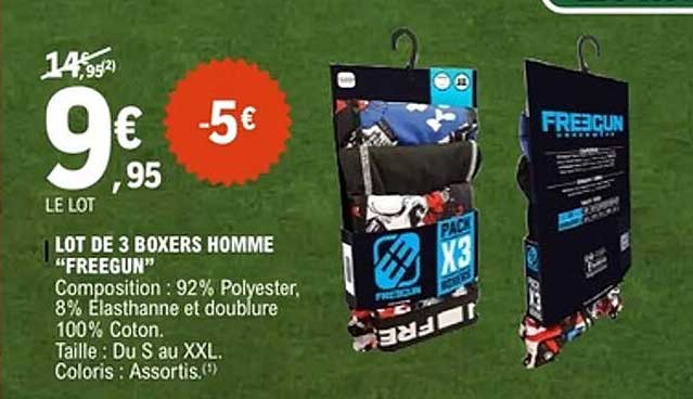 LOT DE 3 BOXERS HOMME “FREEGUN”