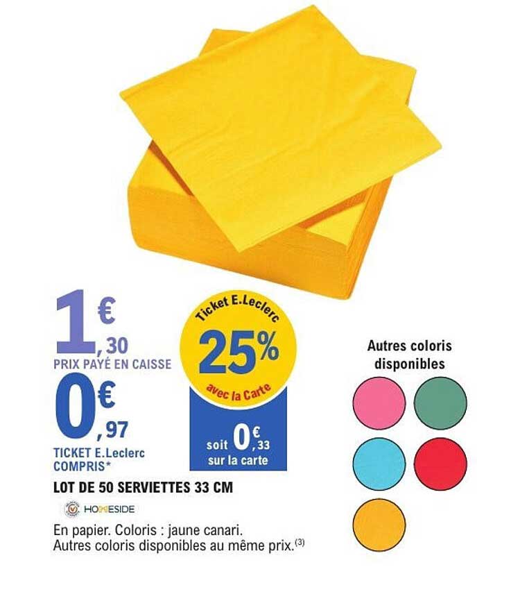 LOT DE 50 SERVIETTES 33 CM
