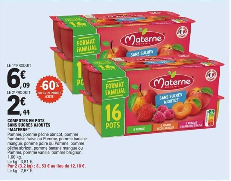 Materne Compotes en Pots Sans Sucres Ajoutés