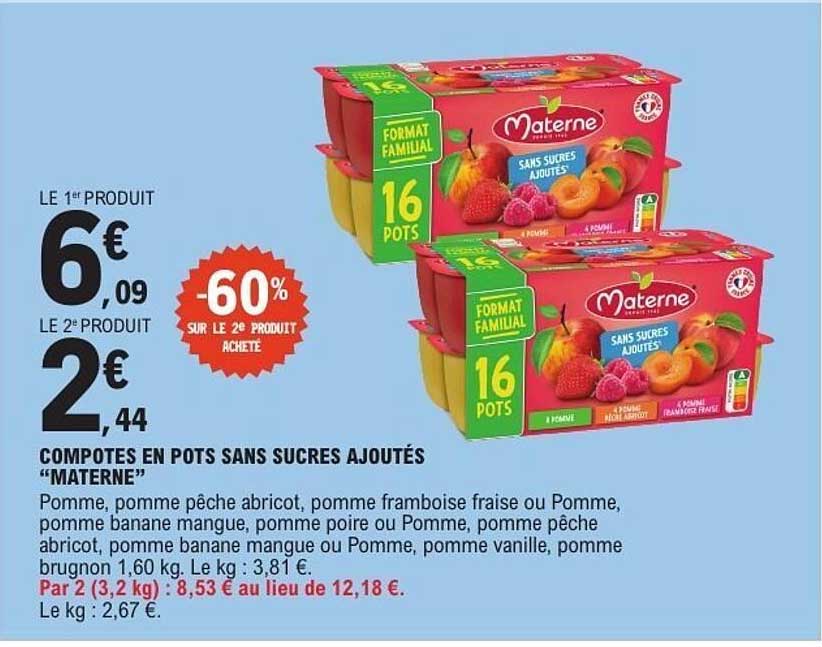 Materne Compotes en pots sans sucres ajoutés