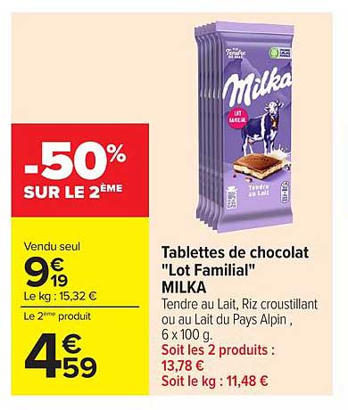 MILKA Tablettes de chocolat "Lot Familial