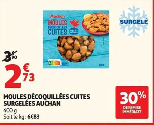 Moules décoquillées cuites surgelées Auchan