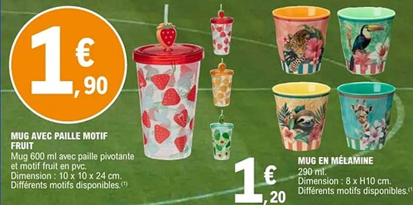 Mug avec paille motif fruit