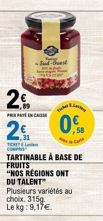Nos régions ont du talent TARTINABLE À BASE DE FRUITS