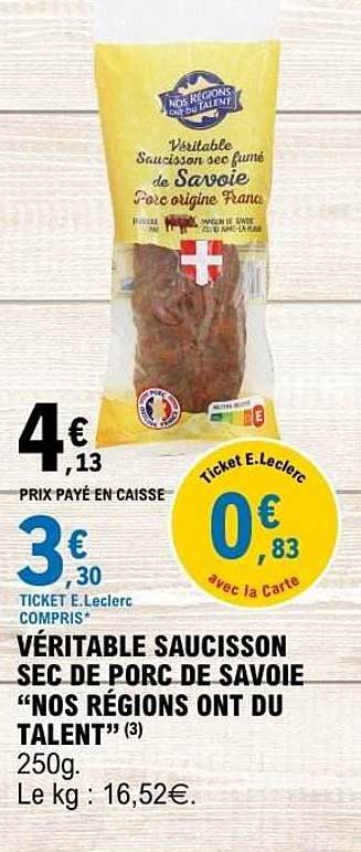 Nos Régions ont du Talent Veritable Saucisson fumé de Savoie