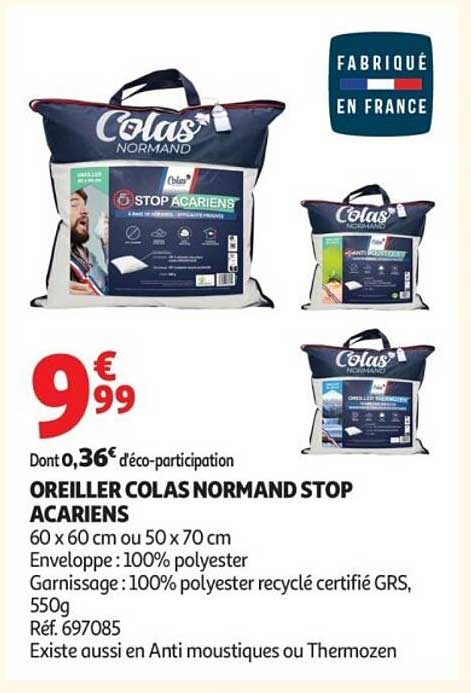 OREILLER COLAS NORMAND STOP ACARIENS