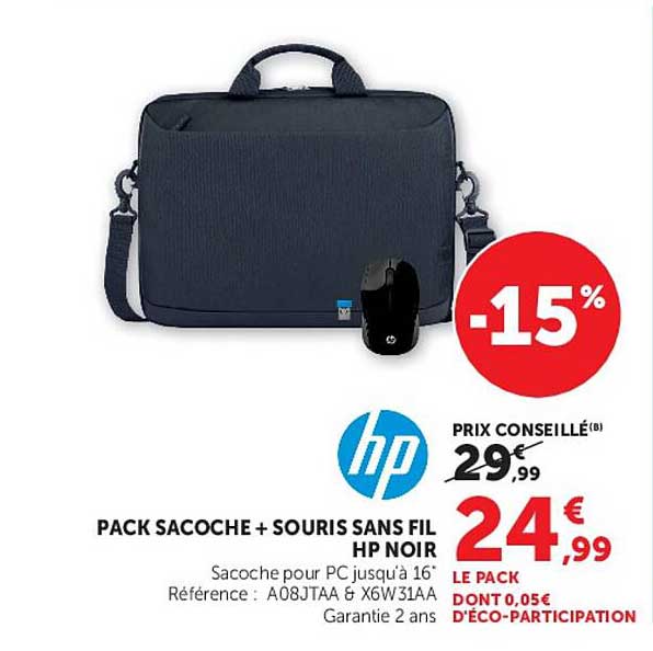 PACK SACOCHE + SOURIS SANS FIL HP NOIR