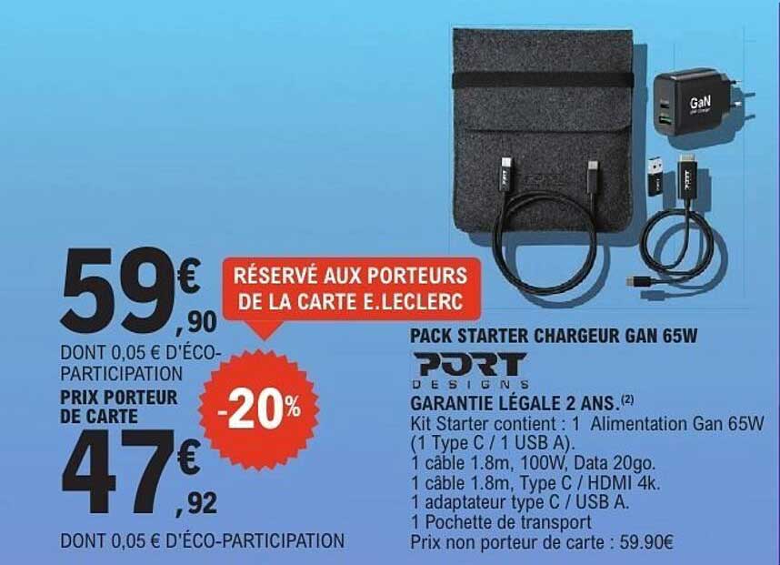 PACK STARTER CHARGEUR GAN 65W