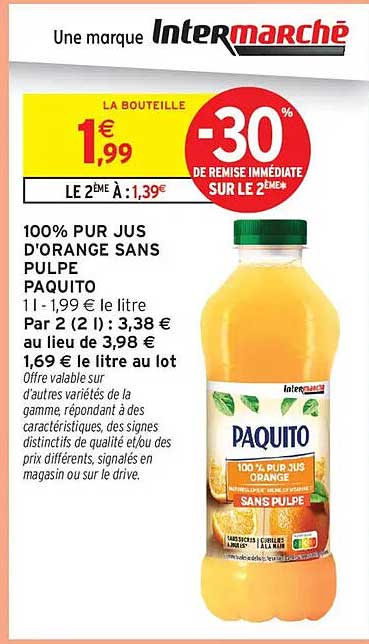 PAQUITO 100 % PUR JUS ORANGE SANS PULPE