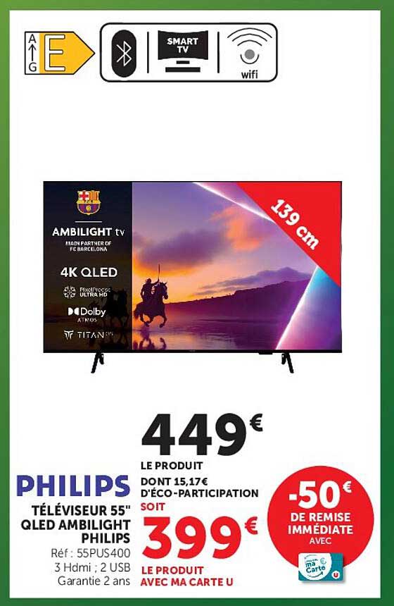 PHILIPS TÉLÉVISEUR 55" QLED AMBILIGHT PHILIPS
