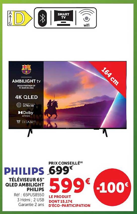 PHILIPS TÉLÉVISEUR 65" QLED AMBILIGHT PHILIPS