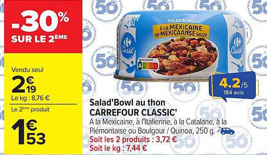 Salad'Bowl au thon CARREFOUR CLASSIC