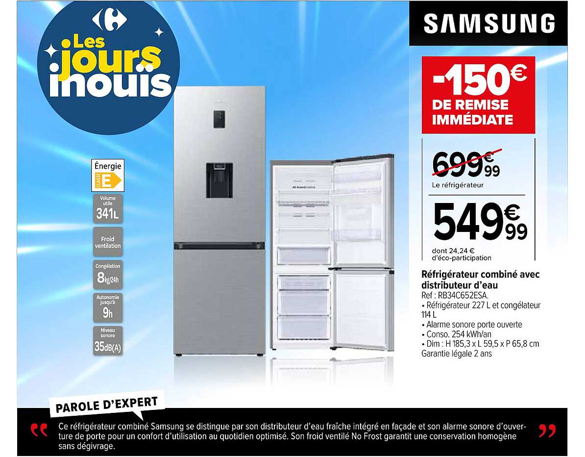 Samsung Réfrigérateur combiné avec distributeur d’eau