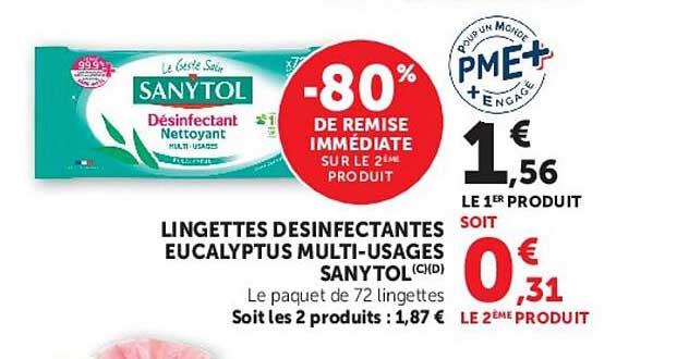 SANYTOL Lingettes désinfectantes eucalyptus multi-usages