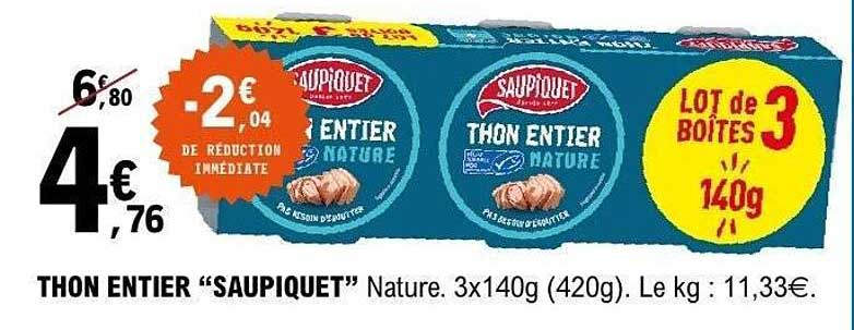 Saupiquet Thon entier Nature