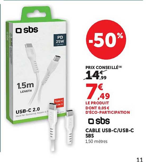 sbs CABLE USB-C/USB-C SBS
