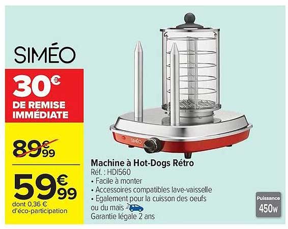 SIMÉO Machine à Hot-Dogs Rétro