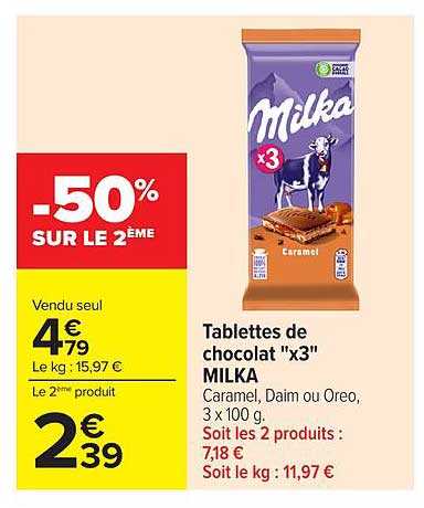Tablettes de chocolat "x3" MILKA