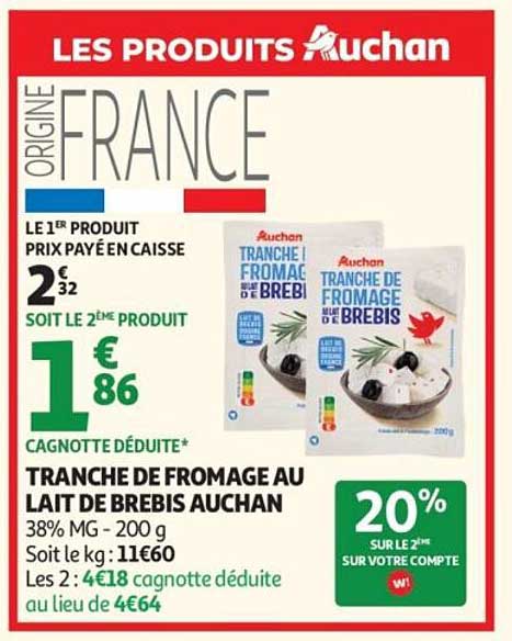 TRANCHE DE FROMAGE AU LAIT DE BREBIS AUCHAN