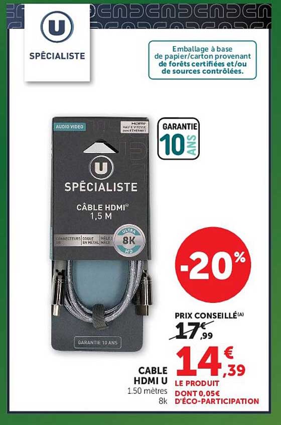 U SPÉCIALISTE CÂBLE HDMI® 1,5 M